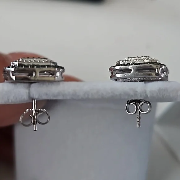 Vintage Genuine Blue Diamond Earrings | Natural Diamond Accented Rhodium - Picture 3 of 5